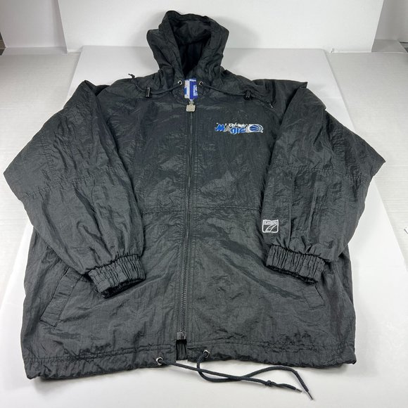 VTG Logo 7 Orlando Magic Jacket Adult Medium Black Full Zip Hooded Windbreaker - Picture 1 of 16